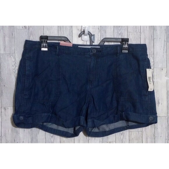 Old Navy Denim Shorts Mid Rise Soft Denim Dark Wash‎ Cuffed NWT Size 16 - Picture 1 of 8